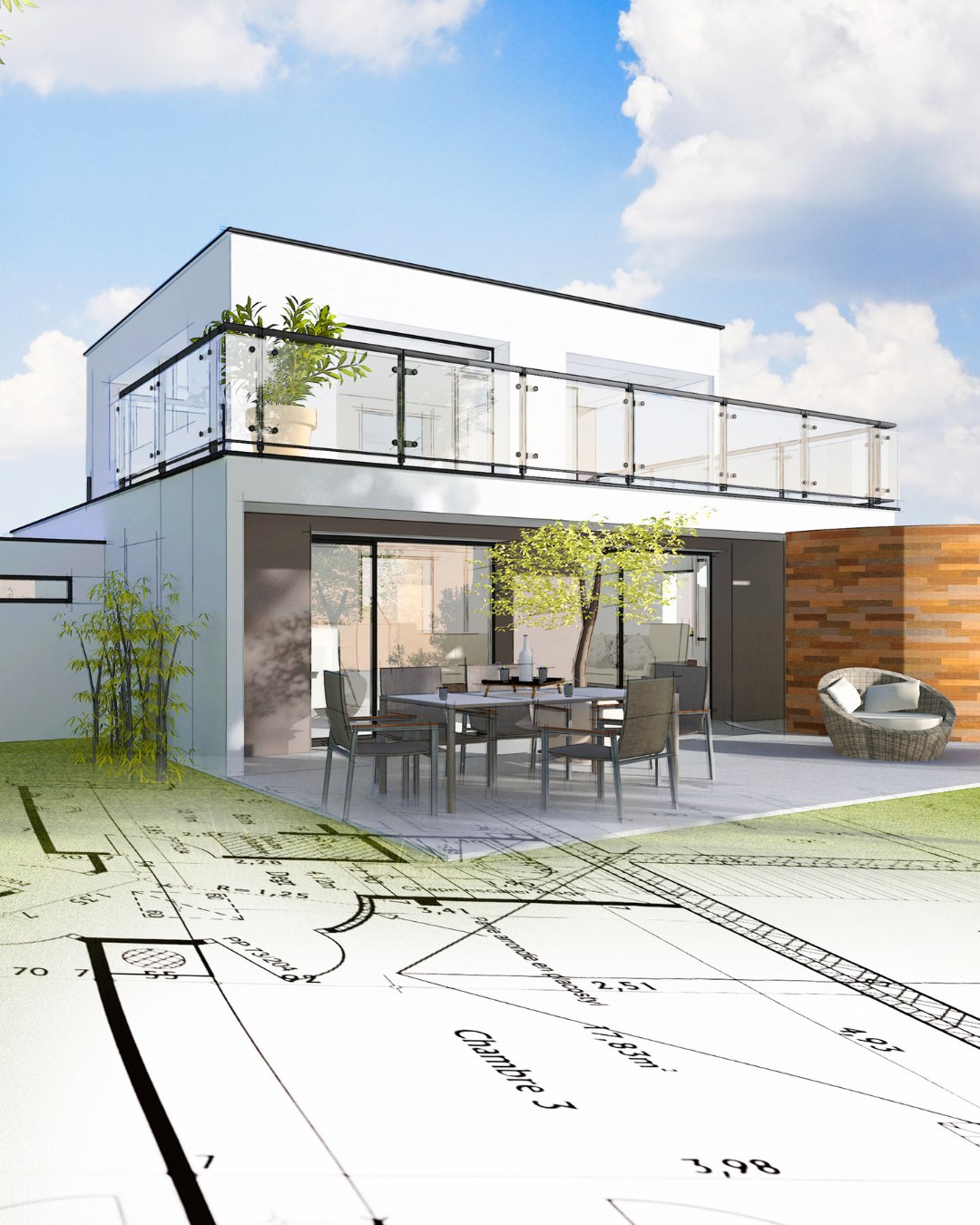 Projet de villa moderne sur plan architectural